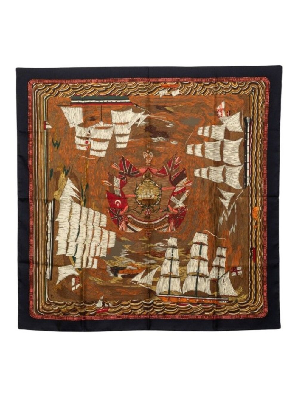 Hermes Carre 90 Henry Smith Sailor Scarf Brown Multicolor Silk